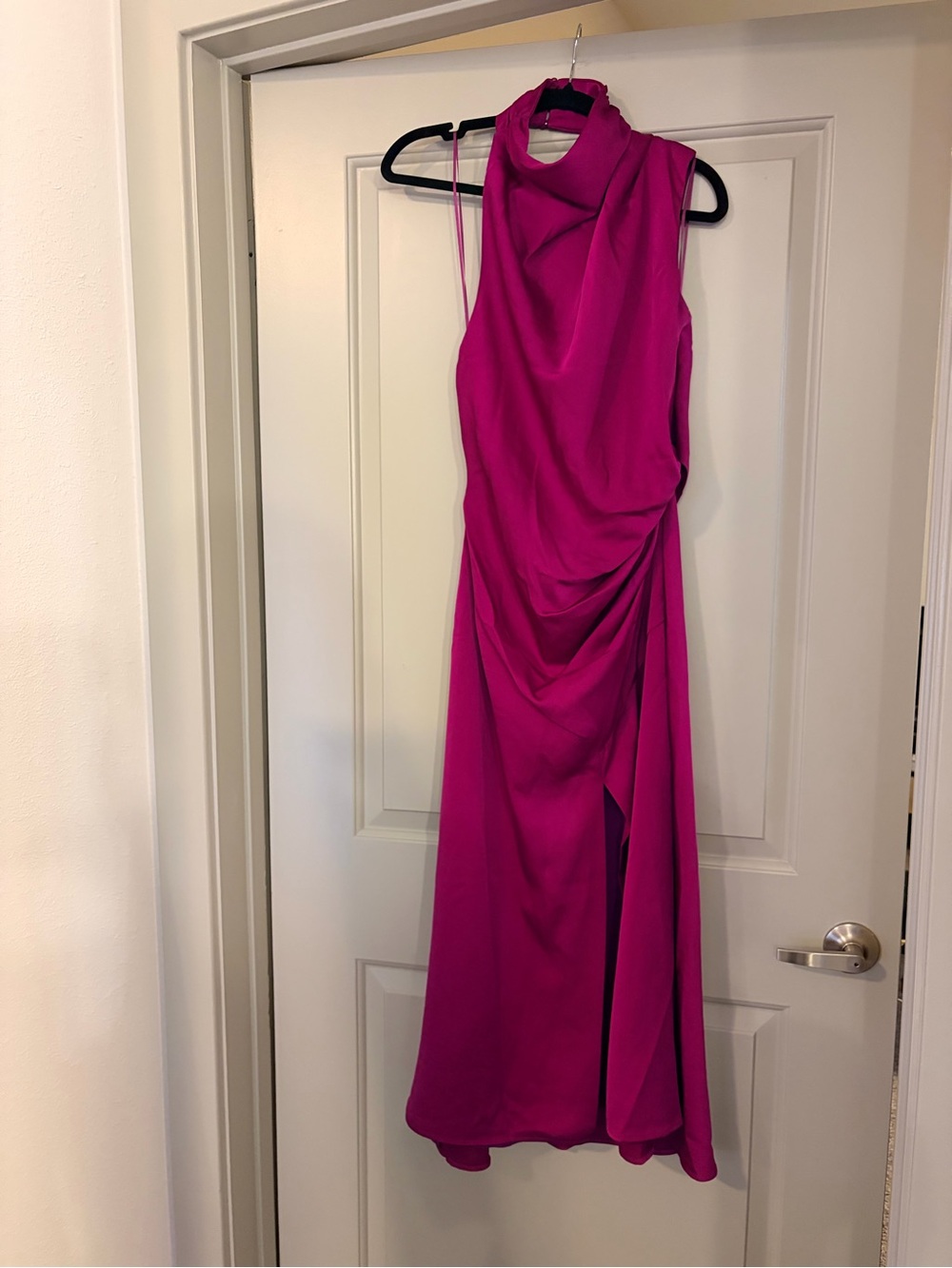 NWT MISHA Robbia Fuchsia Draped High Neck Midi Dress Size M - Picture 2 of 6
